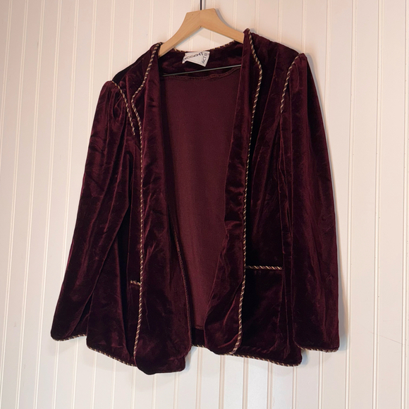 VTG Miss Accent Act III Velvet Blazer Jacket Burgundy Maroon Gold Rope Trim - Picture 2 of 10